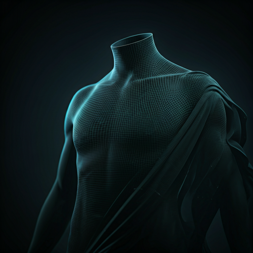 AI-styled mannequin draped in flowing fabric